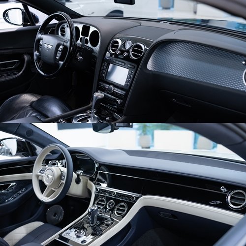 벤틀리 컨티넨탈 GT 1세대 인테리어(위), 벤틀리 컨티넨탈 GT 3세대 인테리어. 사진제공 벤틀리모터스코리아